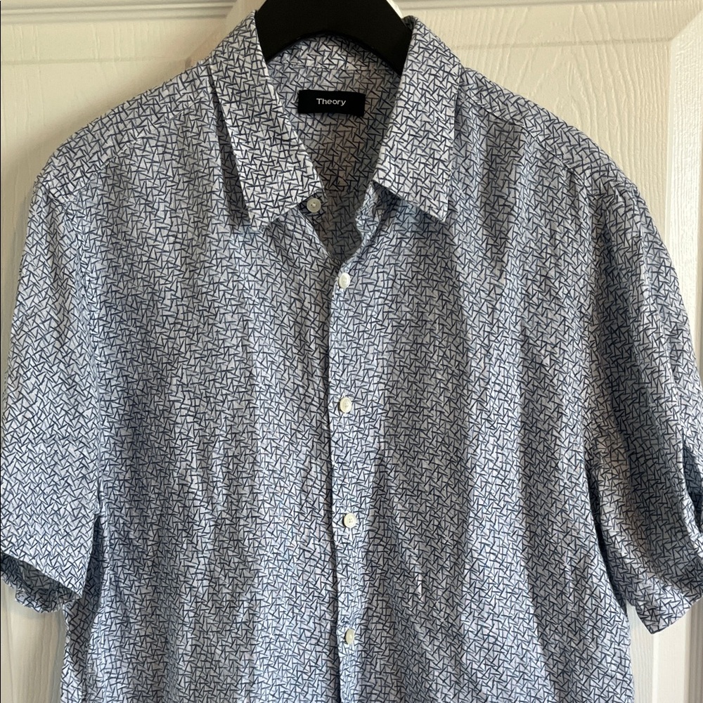 Linen Theory Men's Geometric Blue Casual Shirt